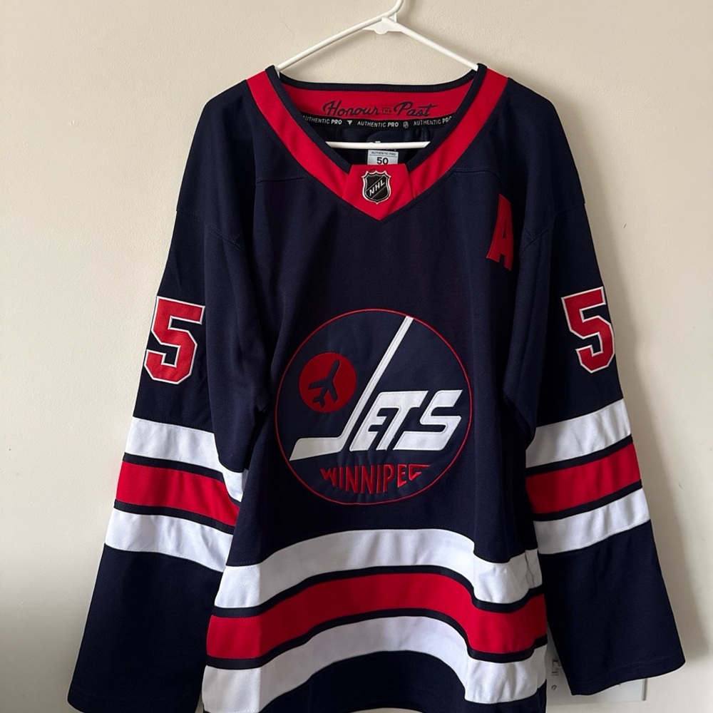 Men’s Fanatics Mark Scheifele #55 Winnipeg Jets NHL Jersey Sz 50 - Blue RARE - Picture 1 of 7